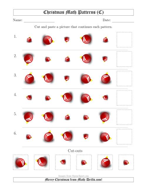 The Christmas Picture Patterns with Size and Rotation Attributes (C) Math Worksheet