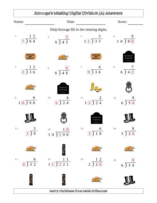 The Ebenezer Scrooge's Missing Digits Division (Easier Version) (A) Math Worksheet Page 2