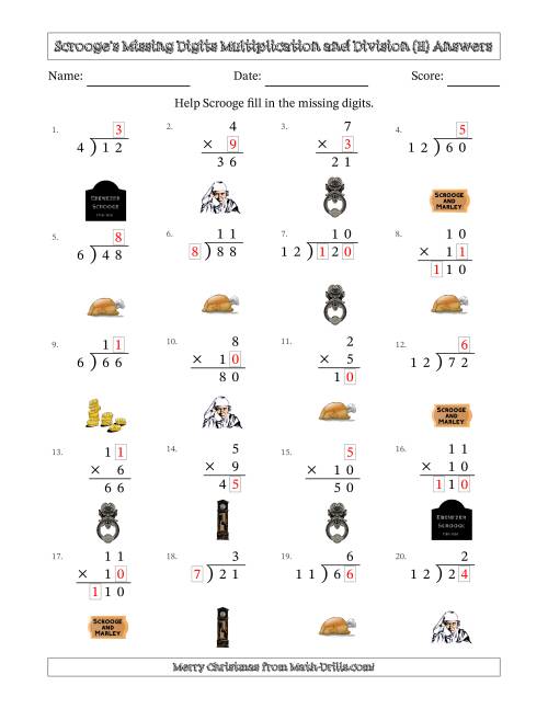 The Ebenezer Scrooge's Missing Digits Multiplication and Division (Easier Version) (H) Math Worksheet Page 2