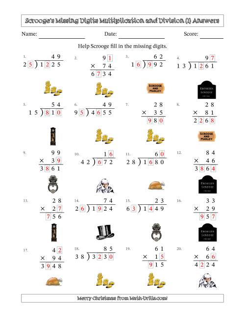 The Ebenezer Scrooge's Missing Digits Multiplication and Division (Harder Version) (I) Math Worksheet Page 2