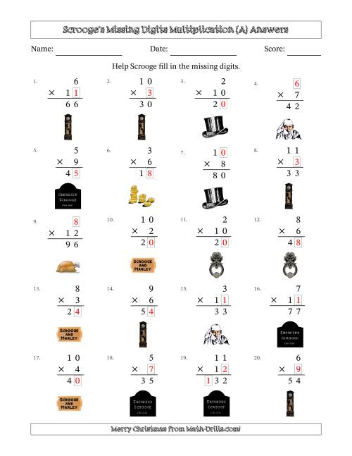 The Ebenezer Scrooge's Missing Digits Multiplication (Easier Version) (A) Math Worksheet Page 2