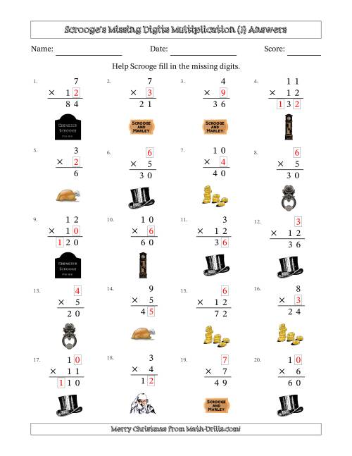 The Ebenezer Scrooge's Missing Digits Multiplication (Easier Version) (J) Math Worksheet Page 2