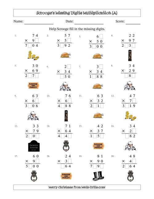 The Ebenezer Scrooge's Missing Digits Multiplication (Harder Version) (A) Math Worksheet