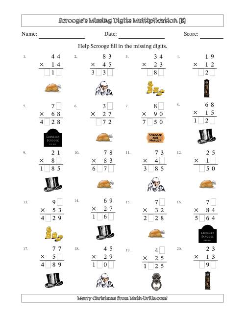 The Ebenezer Scrooge's Missing Digits Multiplication (Harder Version) (E) Math Worksheet
