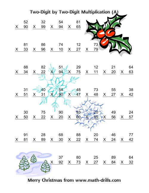 Multiplication 4th Grade Worksheets Christmas