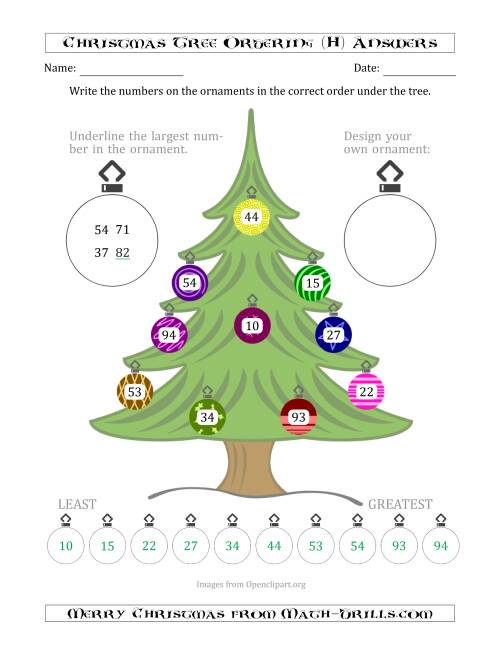 The Ordering/Sorting Numbers 10 to 99 on a Christmas Tree (H) Math Worksheet Page 2