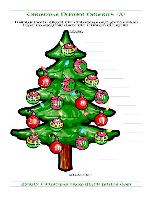 Ordering Numbers To 50 On A Christmas Tree Old 