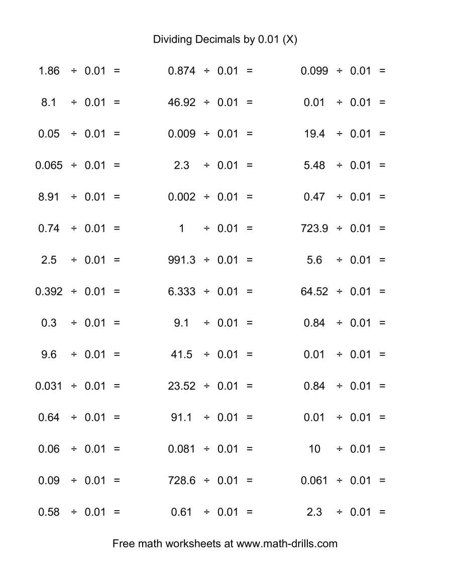 decimal divided by 001 horizontal 45 per page x