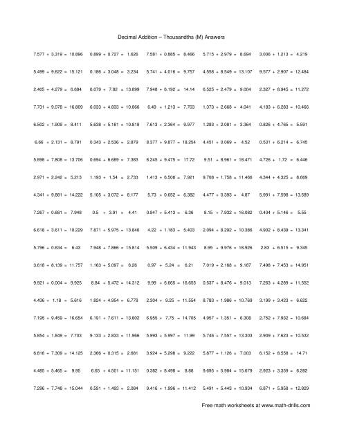 The Adding Thousandths (M) Math Worksheet Page 2