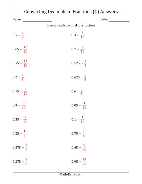 The Converting Terminating Decimals to Fractions (C) Math Worksheet Page 2