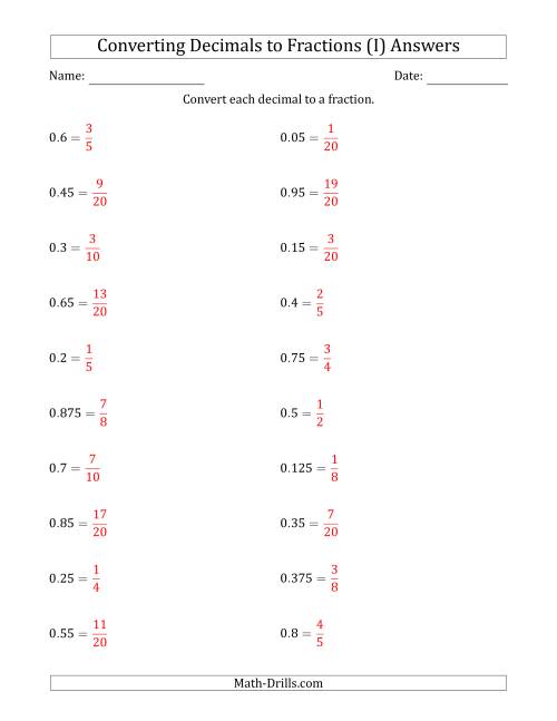 The Converting Terminating Decimals to Fractions (I) Math Worksheet Page 2
