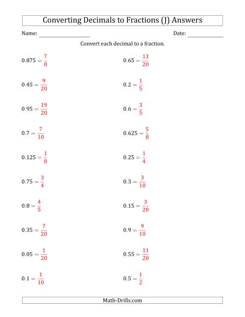 The Converting Terminating Decimals to Fractions (J) Math Worksheet Page 2