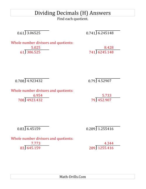 The Dividing Decimals by 3-Digit Thousandths with Larger Quotients (H) Math Worksheet Page 2