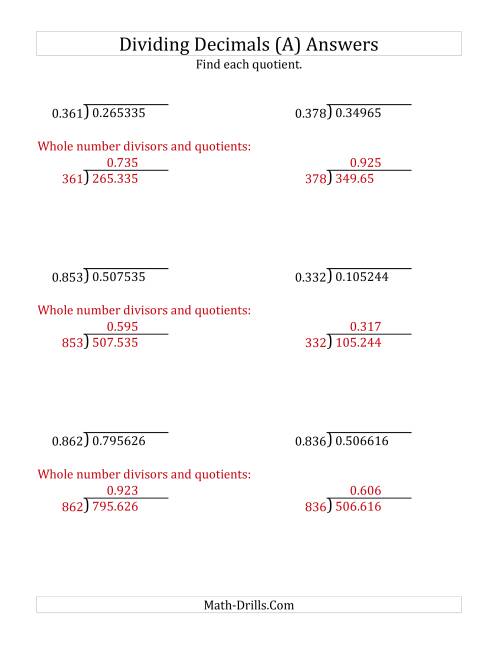 The Dividing Decimals by 3-Digit Thousandths (A) Math Worksheet Page 2