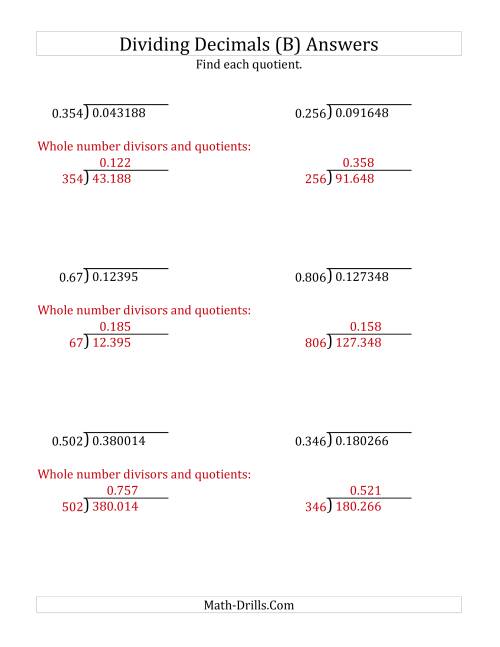 The Dividing Decimals by 3-Digit Thousandths (B) Math Worksheet Page 2