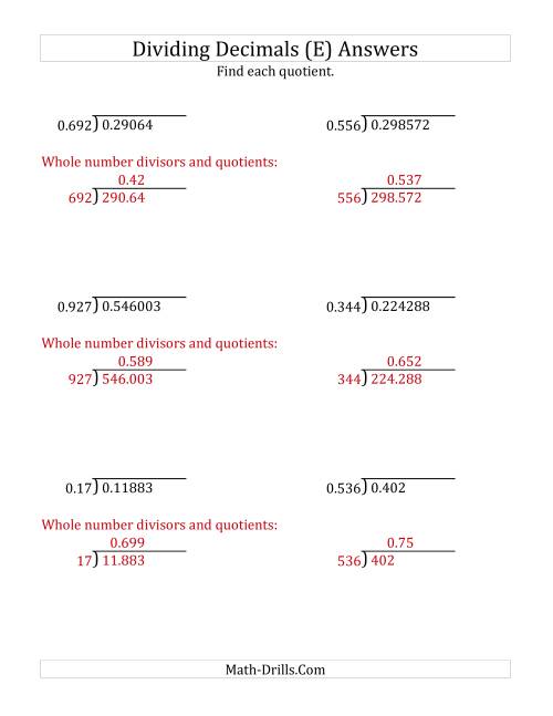 The Dividing Decimals by 3-Digit Thousandths (E) Math Worksheet Page 2
