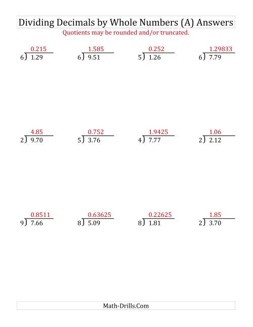The Dividing Hundredths by a Whole Number (A) Math Worksheet Page 2
