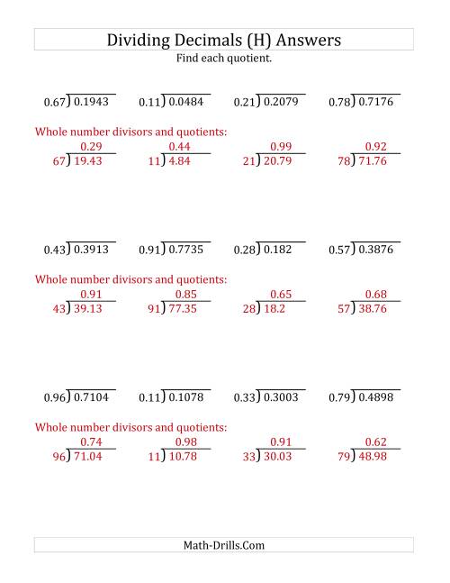 The Dividing Decimals by 2-Digit Hundredths (H) Math Worksheet Page 2