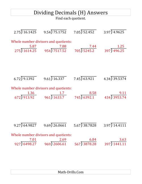 The Dividing Decimals by 3-Digit Hundredths (H) Math Worksheet Page 2