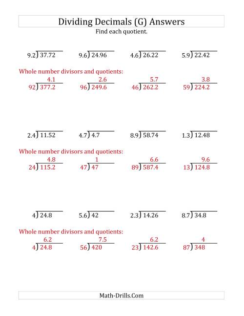 The Dividing Decimals by 2-Digit Tenths (G) Math Worksheet Page 2