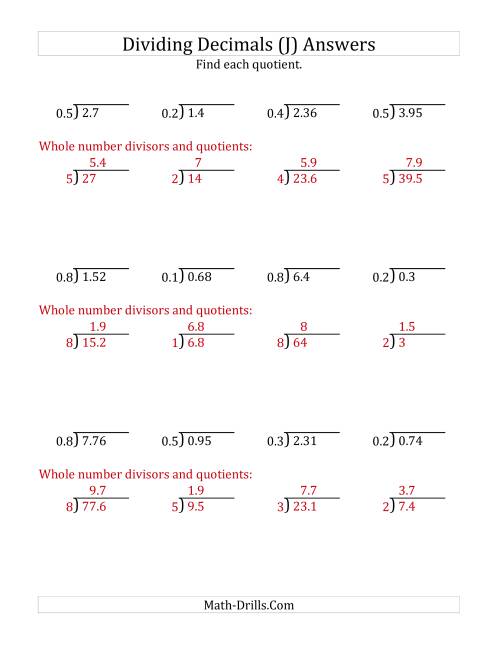 dividing decimals by 1 digit tenths with larger quotients j