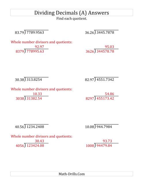 The Dividing Decimals by 4-Digit Hundredths (A) Math Worksheet Page 2