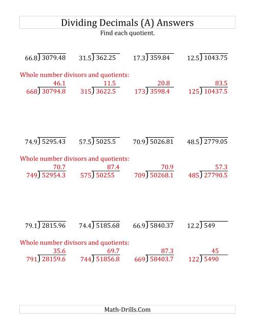 The Dividing Decimals by 3-Digit Tenths (A) Math Worksheet Page 2