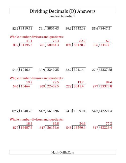The Dividing Decimals by 3-Digit Tenths (D) Math Worksheet Page 2