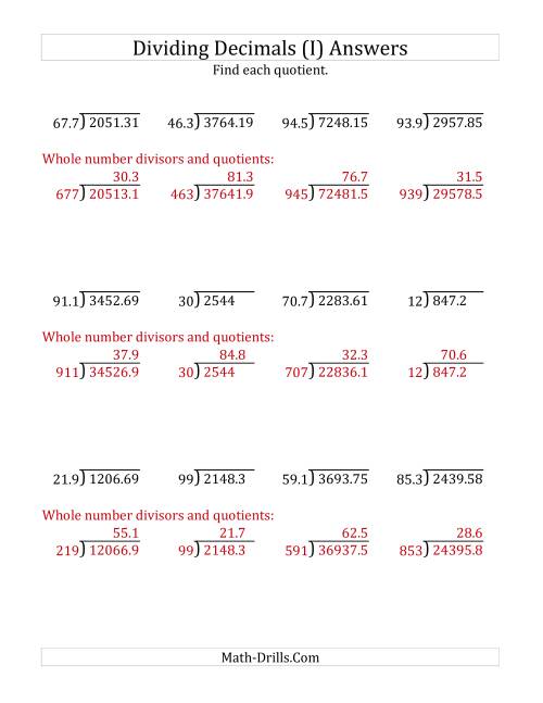 The Dividing Decimals by 3-Digit Tenths (I) Math Worksheet Page 2