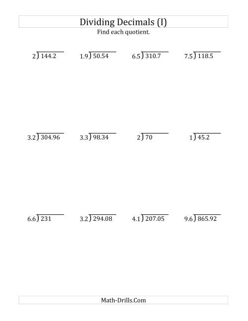 Dividing Decimals By 2 Digit Tenths With Larger Quotients I 