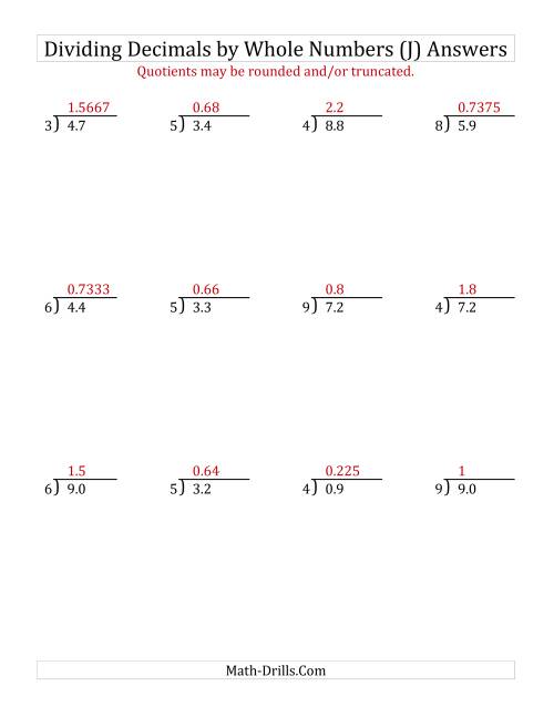 The Dividing Tenths by a Whole Number (J) Math Worksheet Page 2