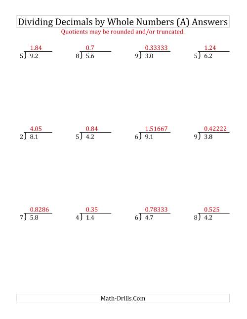 The Dividing Tenths by a Whole Number (All) Math Worksheet Page 2