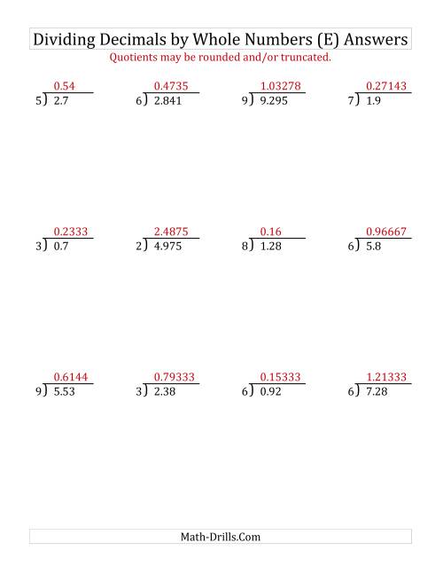 The Dividing Various Decimal Places by a Whole Number (E) Math Worksheet Page 2