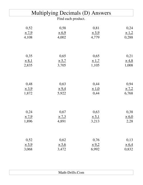 The Multiplying Two-Digit Hundredths by Two-Digit Tenths (D) Math Worksheet Page 2