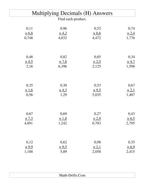 The Multiplying Two-Digit Hundredths by Two-Digit Tenths (H) Math Worksheet Page 2