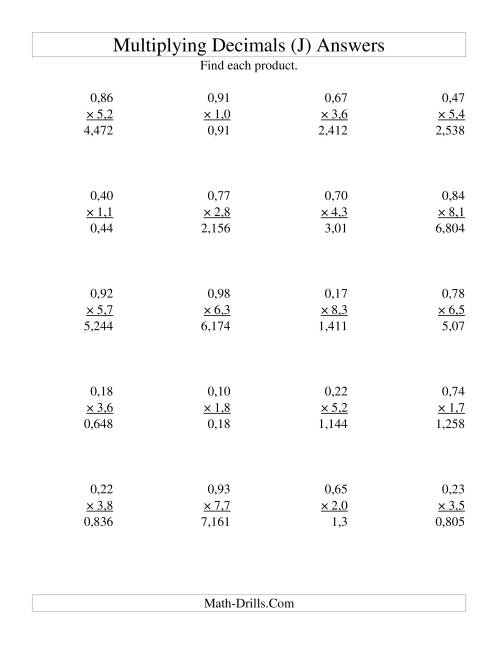 The Multiplying Two-Digit Hundredths by Two-Digit Tenths (J) Math Worksheet Page 2