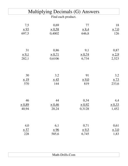 multiplying two digit by two digit with various decimal