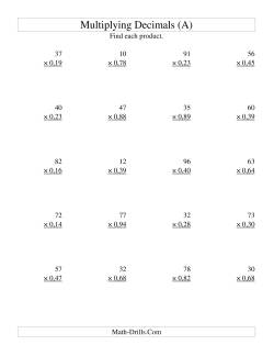 Multiplying Two-Digit Whole Numbers by Two-Digit Hundredths