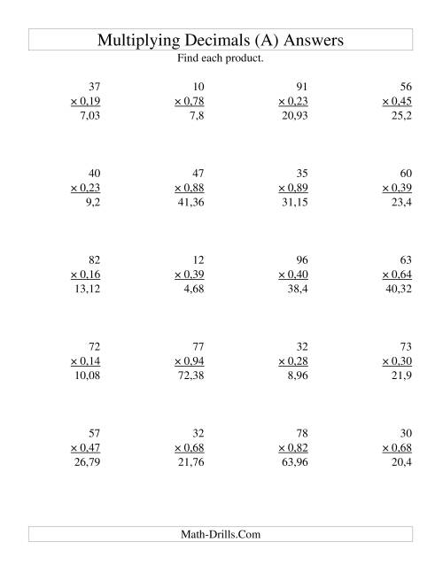 The Multiplying Two-Digit Whole Numbers by Two-Digit Hundredths (All) Math Worksheet Page 2