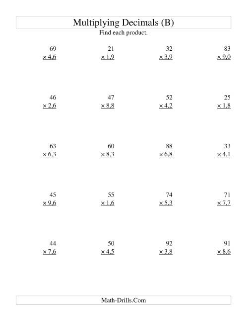  Multiplying Two Digit Whole Numbers By Two Digit Tenths B 