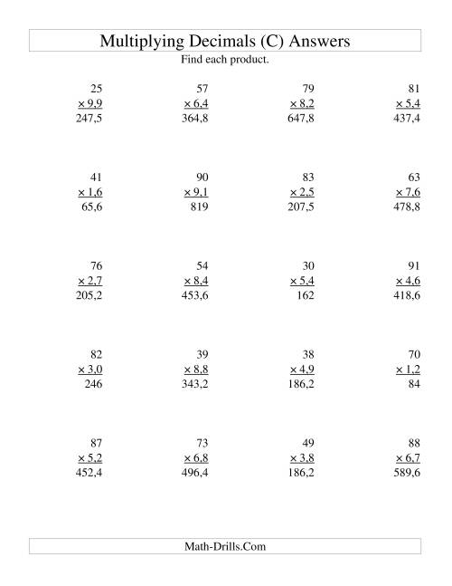 The Multiplying Two-Digit Whole Numbers by Two-Digit Tenths (C) Math Worksheet Page 2