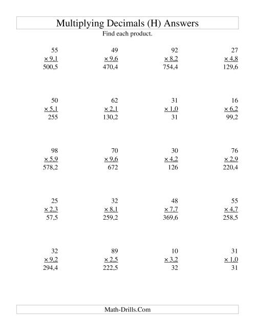 The Multiplying Two-Digit Whole Numbers by Two-Digit Tenths (H) Math Worksheet Page 2