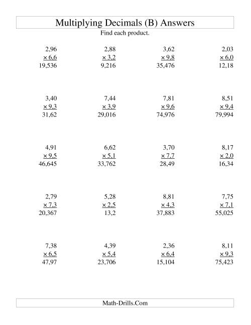 The Multiplying Three-Digit Hundredths by Two-Digit Tenths (B) Math Worksheet Page 2