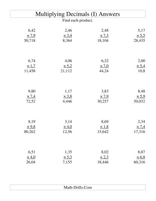 The Multiplying Three-Digit Hundredths by Two-Digit Tenths (I) Math Worksheet Page 2