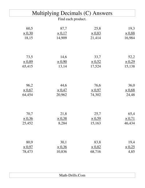 The Multiplying Three-Digit Tenths by Two-Digit Hundredths (C) Math Worksheet Page 2