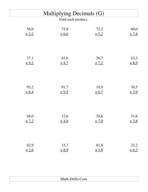 The Multiplying Three-Digit Tenths by Two-Digit Tenths (G) Math Worksheet