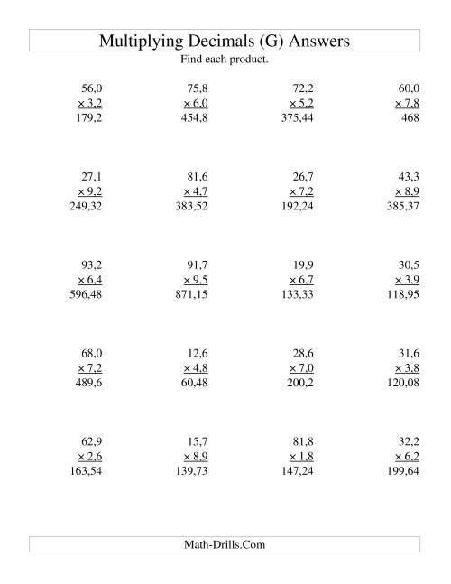 The Multiplying Three-Digit Tenths by Two-Digit Tenths (G) Math Worksheet Page 2