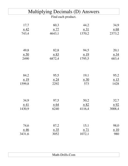 The Multiplying Three-Digit Tenths by Two-Digit Whole Numbers (D) Math Worksheet Page 2