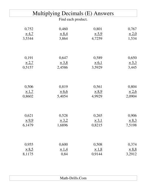 The Multiplying Three-Digit Thousandths by Two-Digit Tenths (E) Math Worksheet Page 2