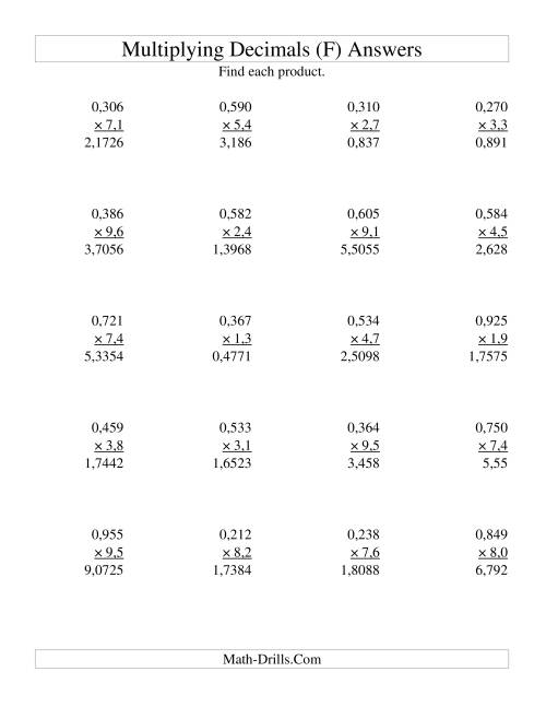 The Multiplying Three-Digit Thousandths by Two-Digit Tenths (F) Math Worksheet Page 2